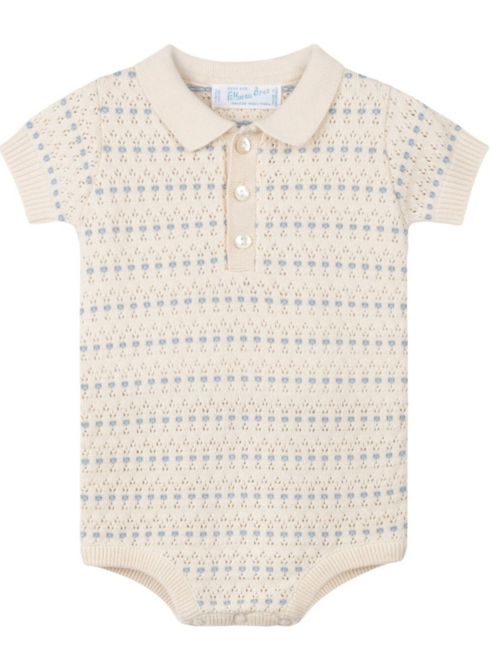 Feltman Brothers Cream and Light Blue Knit Polo Bodysuit for Baby | 3-6M